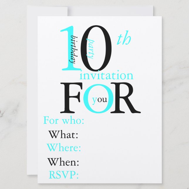 Convite do aniversário da criança de 10 anos (Frente)