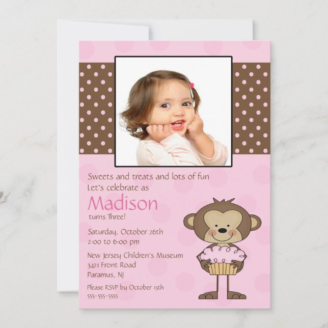 Convite do aniversário da foto do cupcake do (Frente)