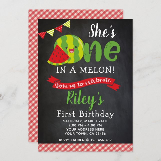 Convite do aniversário da melancia, quadro (Frente/Verso)