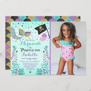 Convite do aniversário da sereia e do pirata