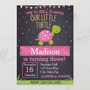 Convite do aniversário da tartaruga (rosa)
