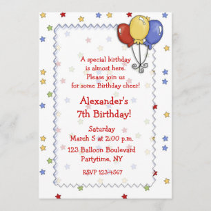 Convite do aniversário das estrelas dos balões