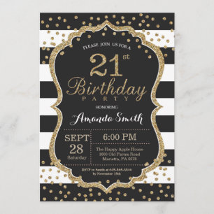 Convite do aniversário de 21 anos. Preto e brilho