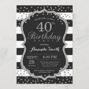 Convite do aniversário de 40 anos. Preto e brilho