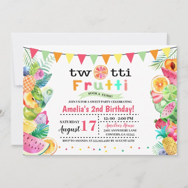 Convite do aniversário de criança de Twotti Frutti (Frente)