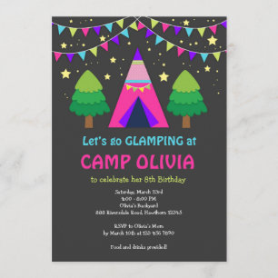 Convite do aniversário de Glamping/convite de