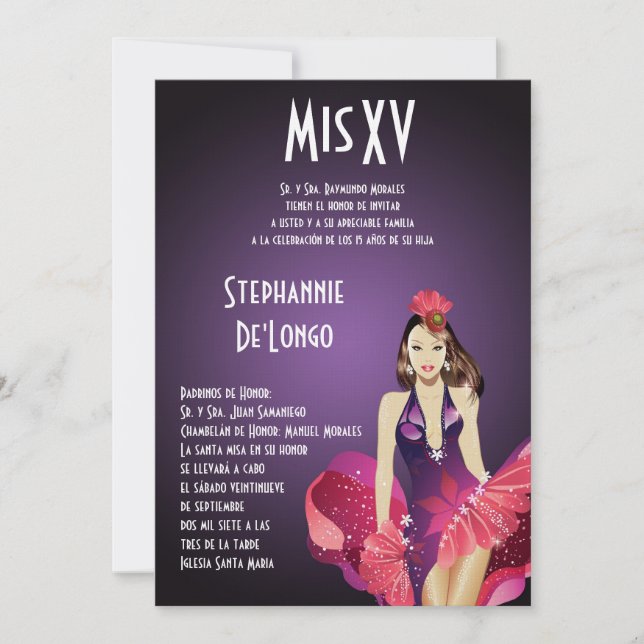 convite do aniversário de Quinceanera da menina do (Frente)