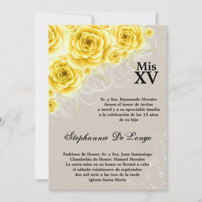 convite do aniversário de Quinceanera dos rosas (Frente)
