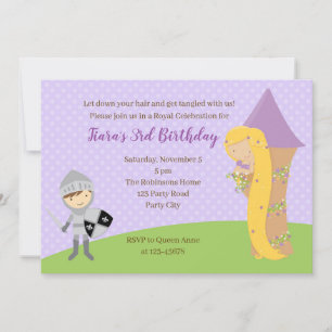 Convite do aniversário de Rapunzel com cavaleiro