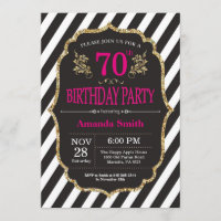 convite do aniversário do 70. Preto e brilho