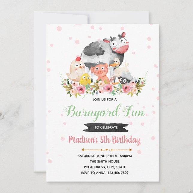 Convite do aniversário do barnyard do primavera (Frente)