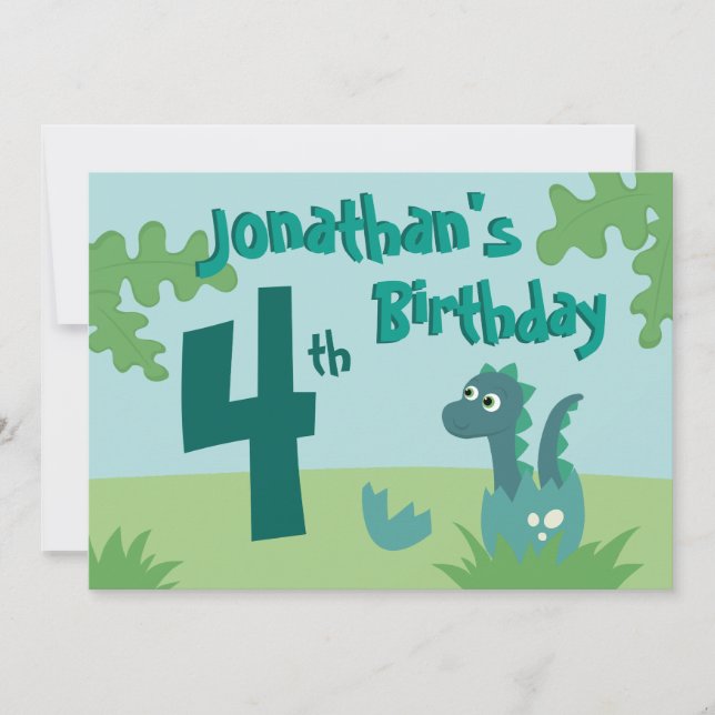Convite do aniversário do bebé com Dino bonito (Frente)