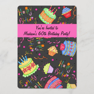 Convite do aniversário do bolo preto do rosa