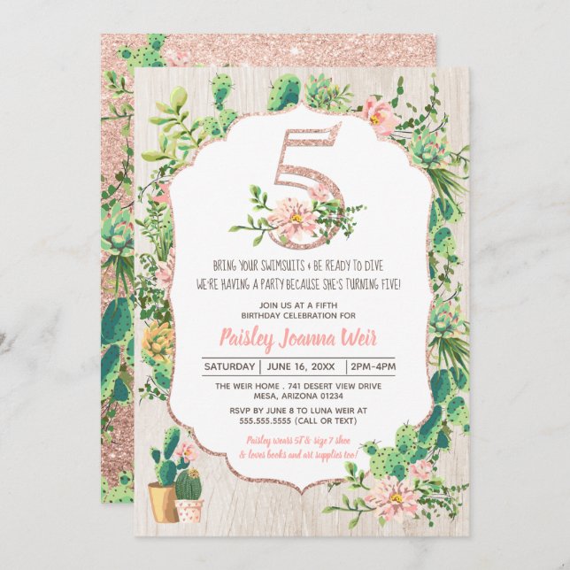 Convite do aniversário do brilho 5 da flor do (Frente/Verso)