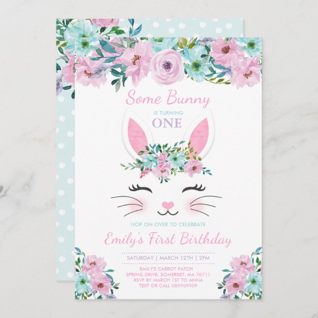 Convite do aniversário do coelho algum aniversário (Frente/Verso)