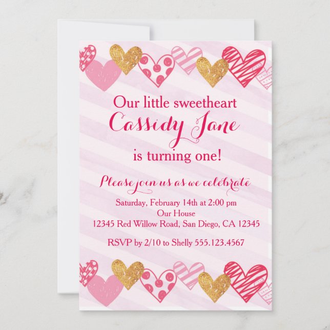 Convite do aniversário do coração do querido (Frente)