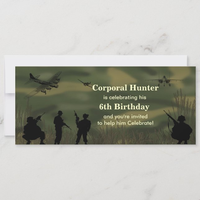 Convite do aniversário do exército do menino (Frente)