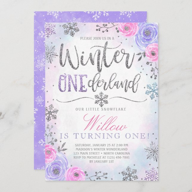 Convite do aniversário do floco de neve de (Frente/Verso)