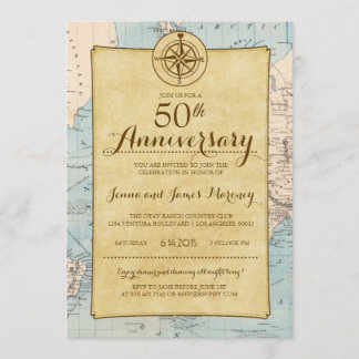 Convite do aniversário do mapa 50th do viagem