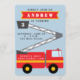 Convite do aniversário do menino do Firetruck