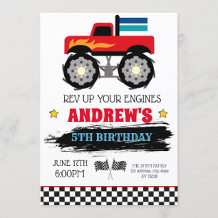 Convite do aniversário do monster truck