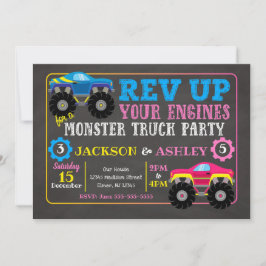 Convite do aniversário do monster truck/menina