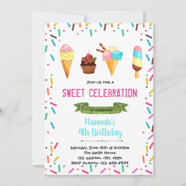 Convite do aniversário do partido do sundae de (Frente)