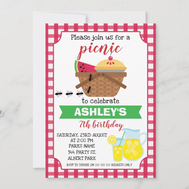 Convite do aniversário do piquenique da xadrez (Frente)