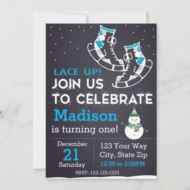 Convite do aniversário do skate de gelo (azul) (Frente)