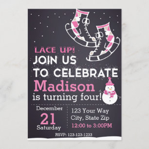 Convite do aniversário do skate de gelo (rosa)