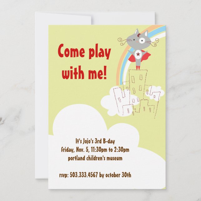 Convite do aniversário do super-herói (Frente)