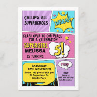Convite do aniversário do super-herói das meninas