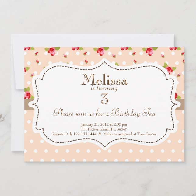 Convite do aniversário do tea party do jardim (Frente)