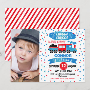 Convite do aniversário do trem da aguarela da fot