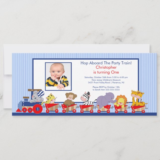 Convite do aniversário do trem dos animais do (Frente)
