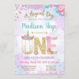 Convite do aniversário do unicórnio da aguarela