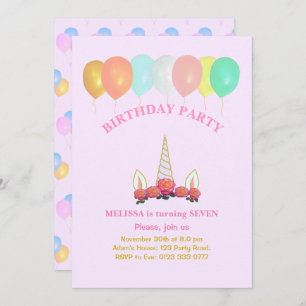 Convite do aniversário do unicórnio & dos balões