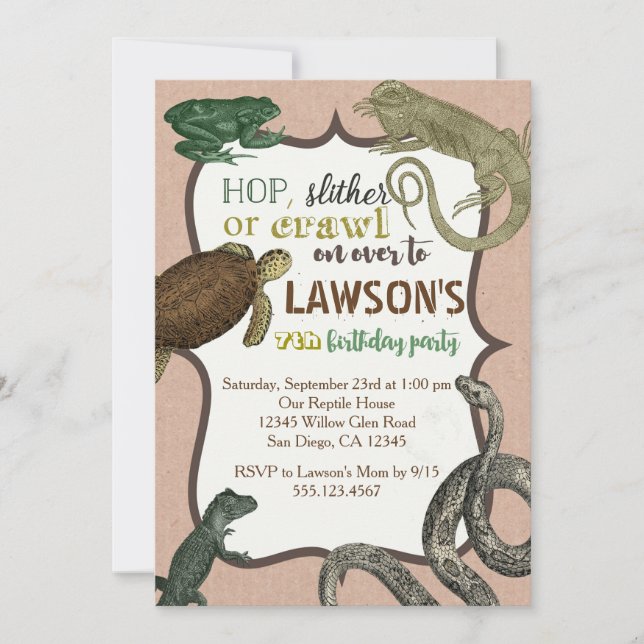 Convite do aniversário dos Animas do réptil (Frente)
