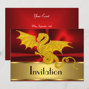 Convite do Ano do Dragão Vermelho Dourado