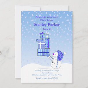 Convite do azul do boneco de neve do aniversário