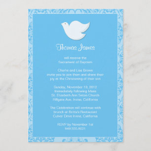 Convite do baptismo da pomba para o menino