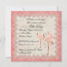 Convite do bebê dos flamingos do rosa do rosa do