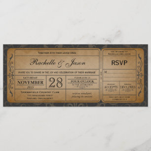 Convite do bilhete do casamento vintage com RSVP