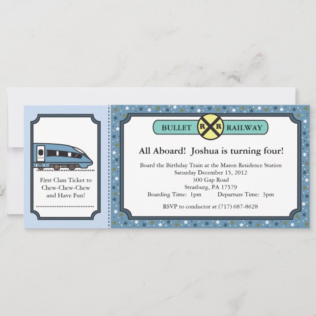 Convite do bilhete Railway da bala (Frente)