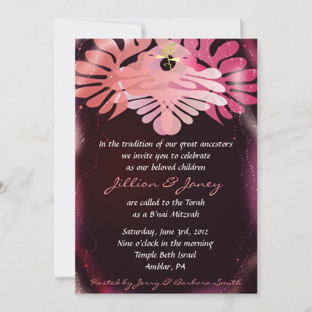 Convite do blog Twins Dove Dove of Peace B'nai Bat (Frente)