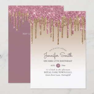 Convite Do brilho DOURADO do gotejamento da princesa ROSA
