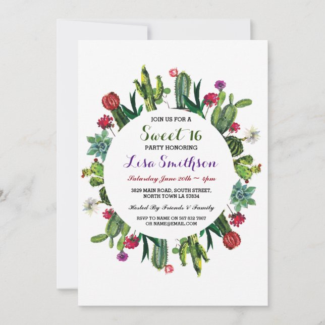 Convite do cacto da festa da festa de aniversário (Frente)