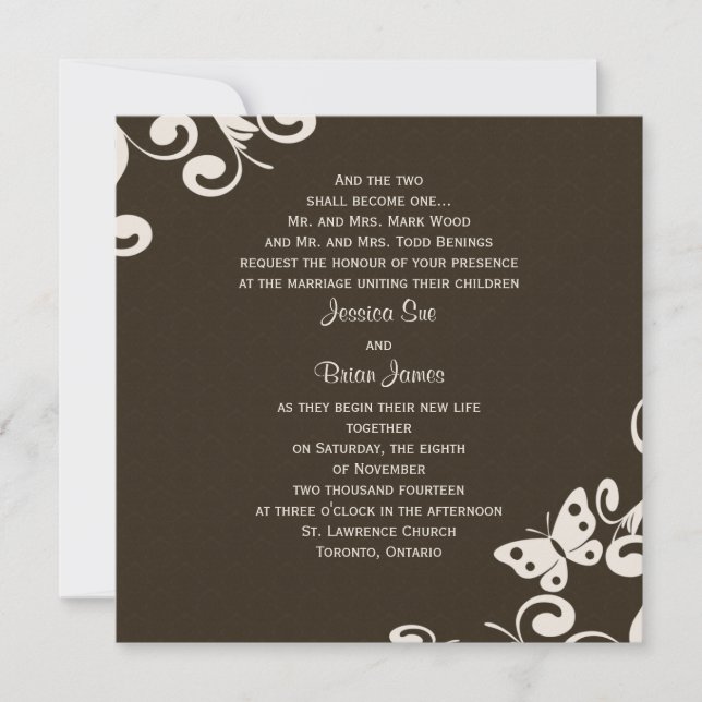 Convite do casamento com borboleta (Frente)