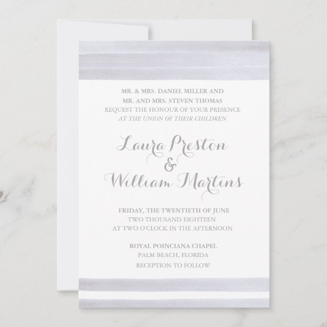 Convite do casamento da aguarela das listras (Frente)