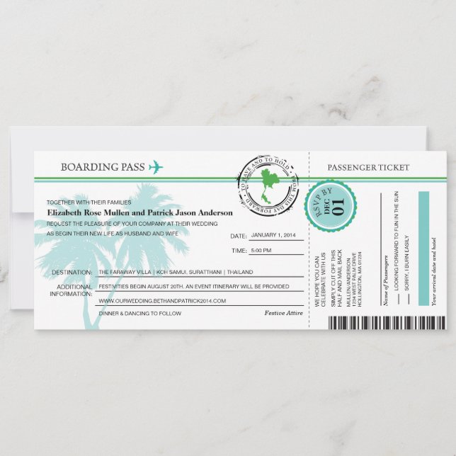 Convite do casamento da passagem de embarque de (Frente)